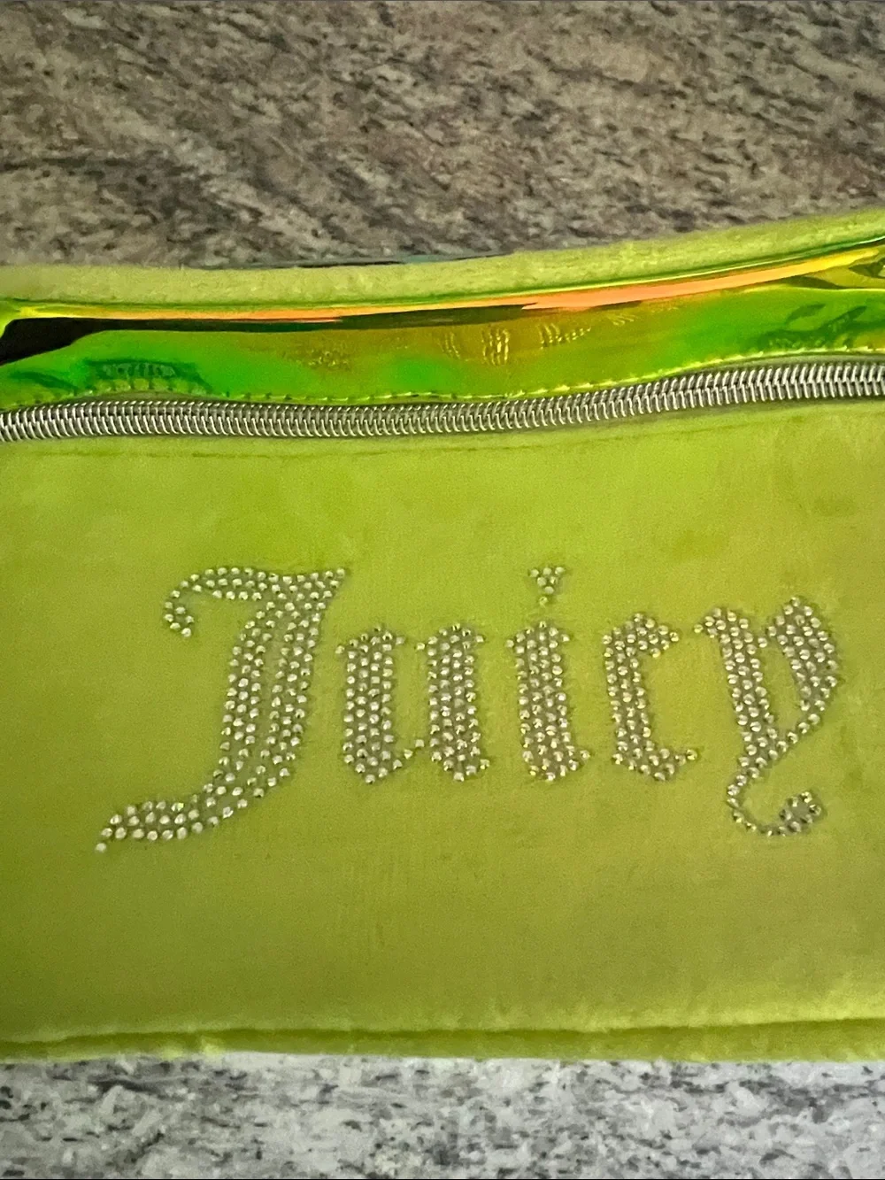 Juicy Couture Lime Green Velvet Cosmetic Bag with Rhinestone Logo